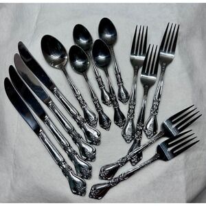 Rogers Stainless Korea Flatware Set Vintage Floral Pattern 14 Pieces Mixed
